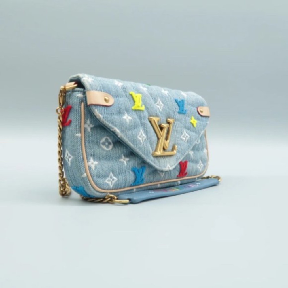 100% Authentic Louis Vuitton New wave Blue Denim Cloth Shoulder Bag - Picture 2 of 7
